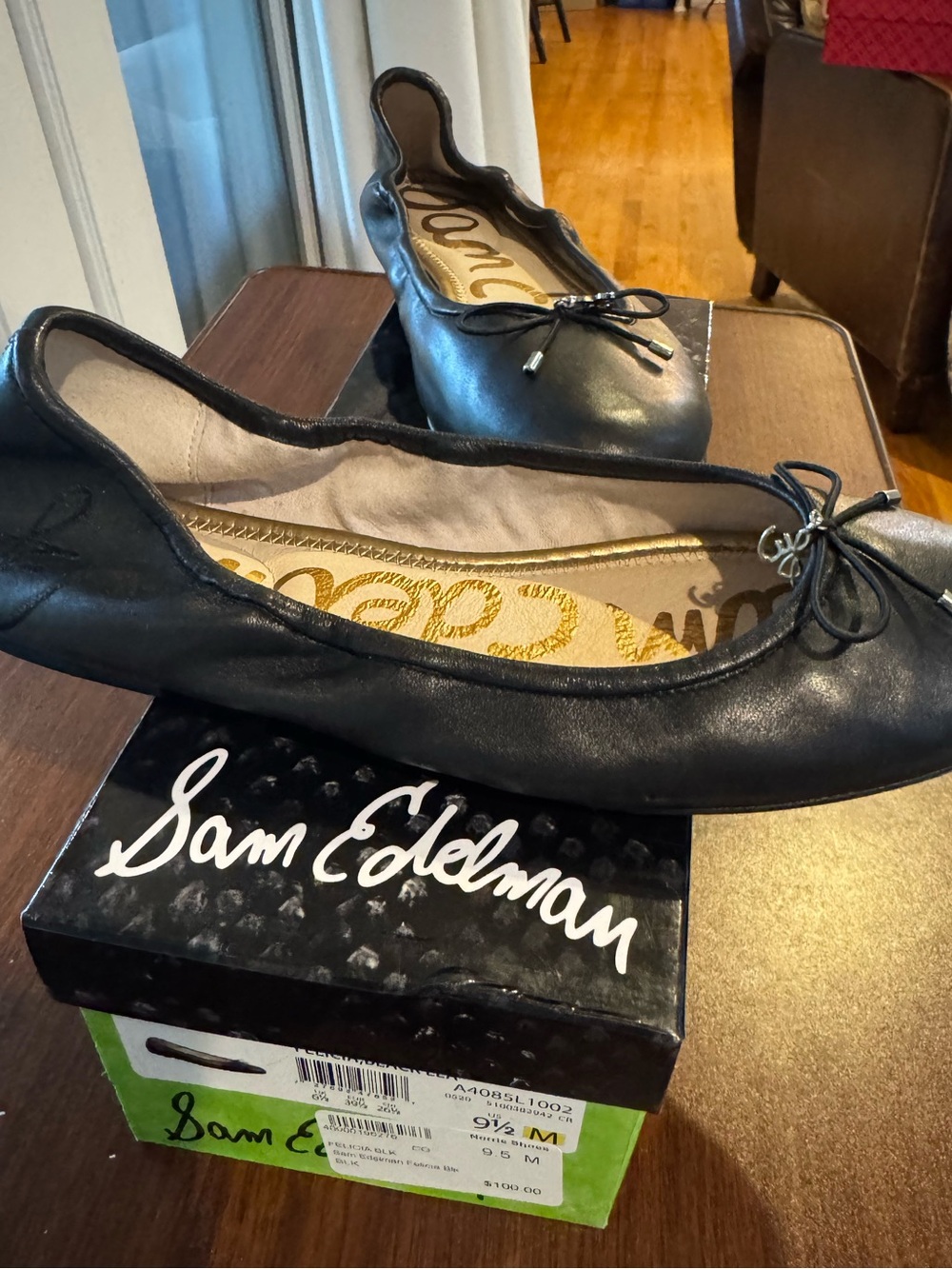 Sam Edelman Black Leather Ballet Flats with Bow